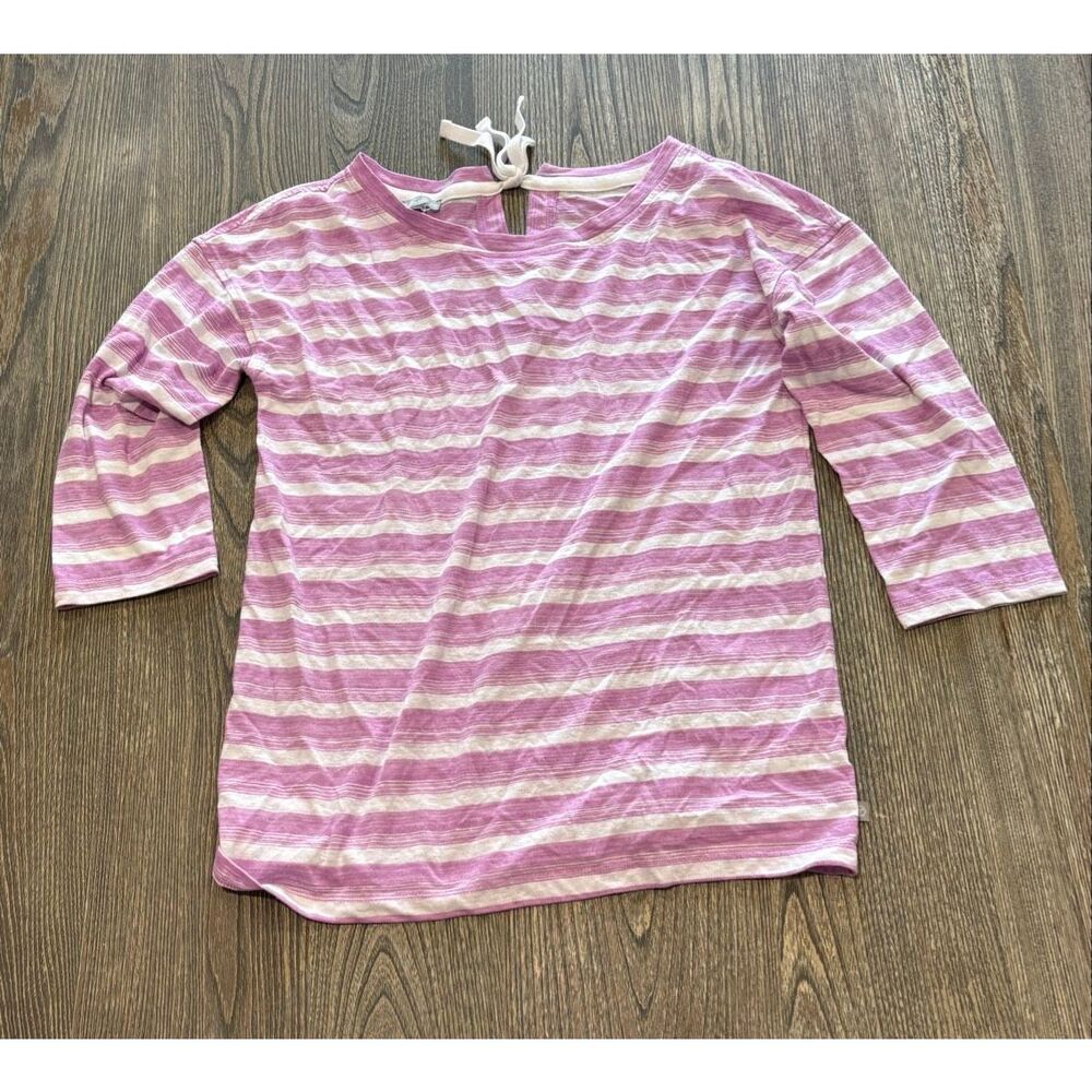 T by Talbots Womens 3/4 Sleeve Top Tie Back Pullover Striped Pink White Size S